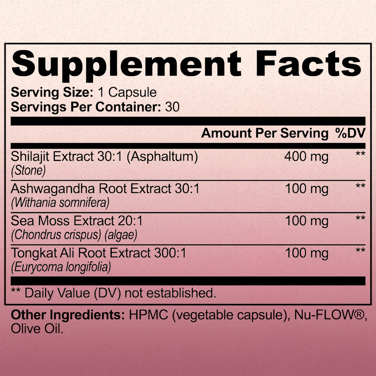 Shilajit Adaptogen Complex supplement facts table